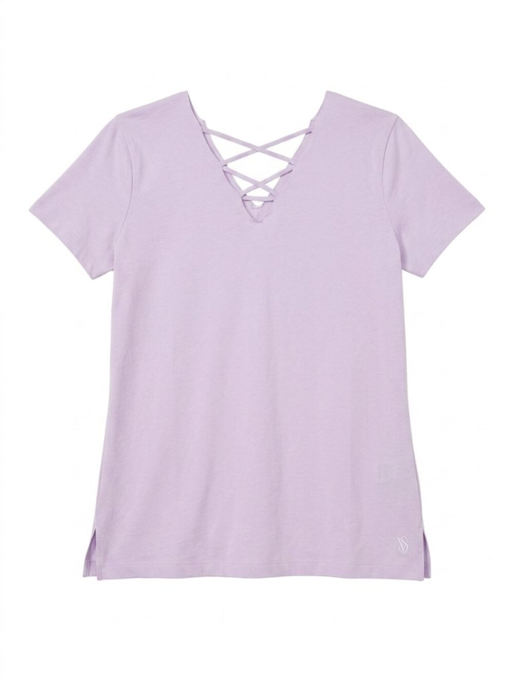 PINK Victoria's Secret Lavender Strappy Criss Cross V-Neck Tee Shirt NWT